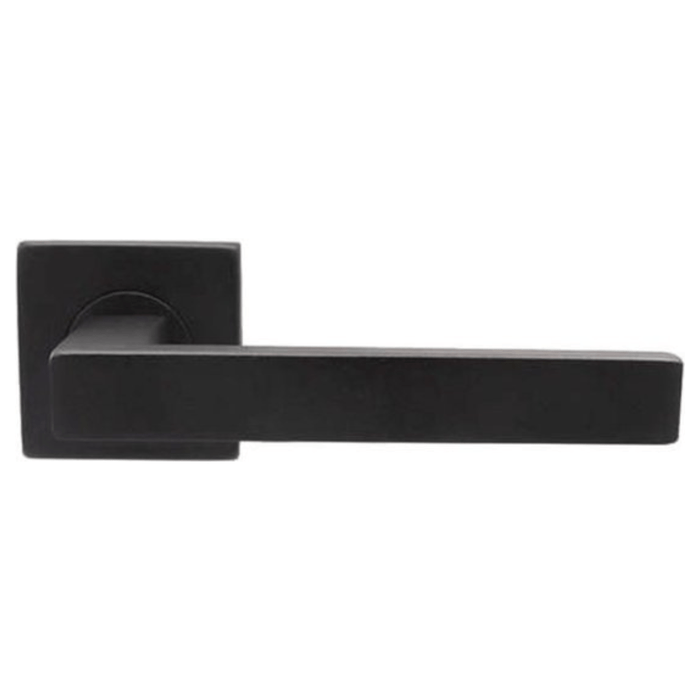 Matzwarte RVS deurklink – Vierkant rozet, complete set