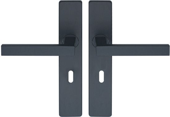 Deurklink Op Schild - Mat Zwart - Deurkruk - Deurbeslag Set - Incl. Bevestigingsmateriaal - Terugslagveer - Vierkant - Deurbeslag24