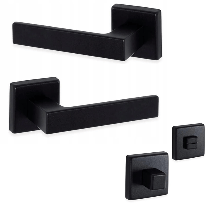 Deurklink - Vierkant Rozet - Mat Zwart - Aluminium - Deurkruk - Compleet Deurbeslag - Deurbeslag24