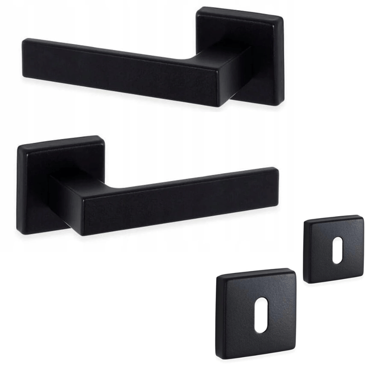 Deurklink - Vierkant Rozet - Mat Zwart - Aluminium - Deurkruk - Compleet Deurbeslag - Deurbeslag24