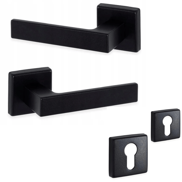 Deurklink - Vierkant Rozet - Mat Zwart - Aluminium - Deurkruk - Compleet Deurbeslag - Deurbeslag24