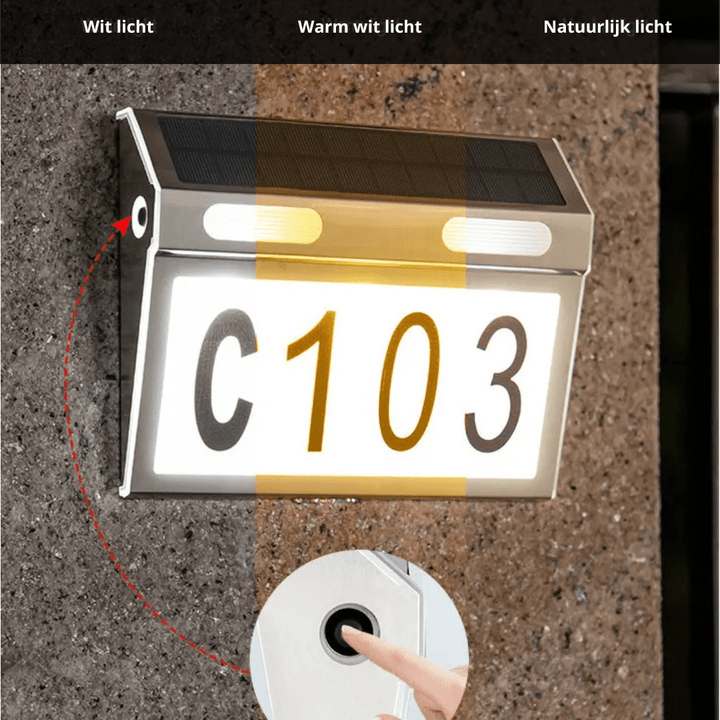 Huisnummer Verlichting - Solar - LED Huisnummerbord Zonne Energie - 0/9 - a/z - Huisnummerbord - Zilver - Deurbeslag24