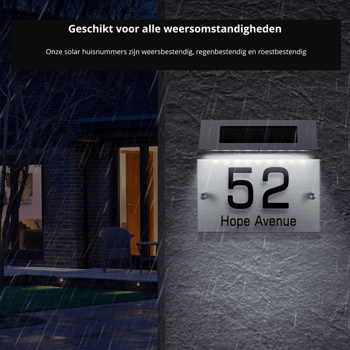 Huisnummer Verlichting - Solar - LED Huisnummerbord Zonne Energie - 0/9 - a/z - Huisnummerbord - Zilver - Transparant - Deurbeslag24