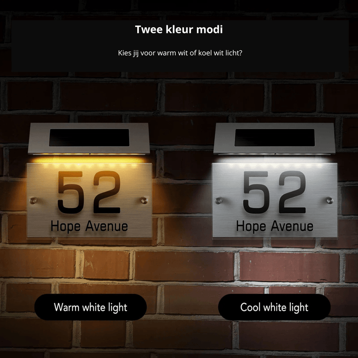 Huisnummer Verlichting - Solar - LED Huisnummerbord Zonne Energie - 0/9 - a/z - Huisnummerbord - Zilver - Transparant - Deurbeslag24