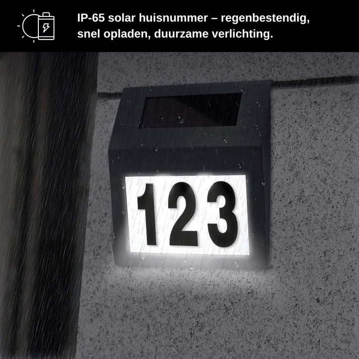 Huisnummer Verlichting - Solar - LED Huisnummerbord Zonne Energie - 0/9 - a/z - Huisnummerbord - Zwart - Deurbeslag24
