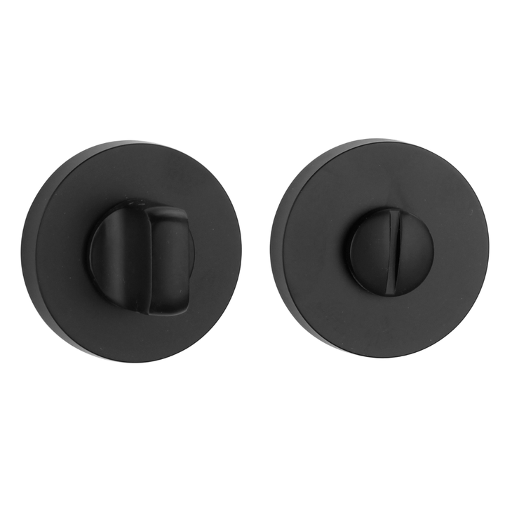 KAIA - WC - Garnituur - WC/Badkamerslot - Rozet - Rond - Zwart - Aluminium - 8x8 mm Stift - Deurbeslag24