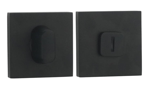 KAIA - WC - Garnituur - WC/Badkamerslot - Rozet - Vierkant - Zwart - Aluminium - 8x8 mm Stift - Deurbeslag24