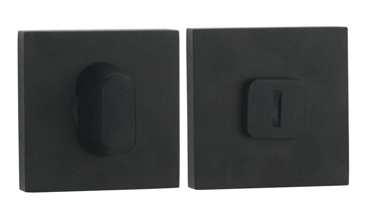 KAIA - WC - Garnituur - WC/Badkamerslot - Rozet - Vierkant - Zwart - Aluminium - 8x8 mm Stift - Deurbeslag24