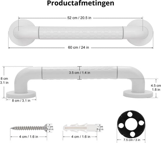 Wandbeugel - Wit - Fluorescerend - Extra Grip - Wandgreep Badkamer - Non - Slip - Deurbeslag24